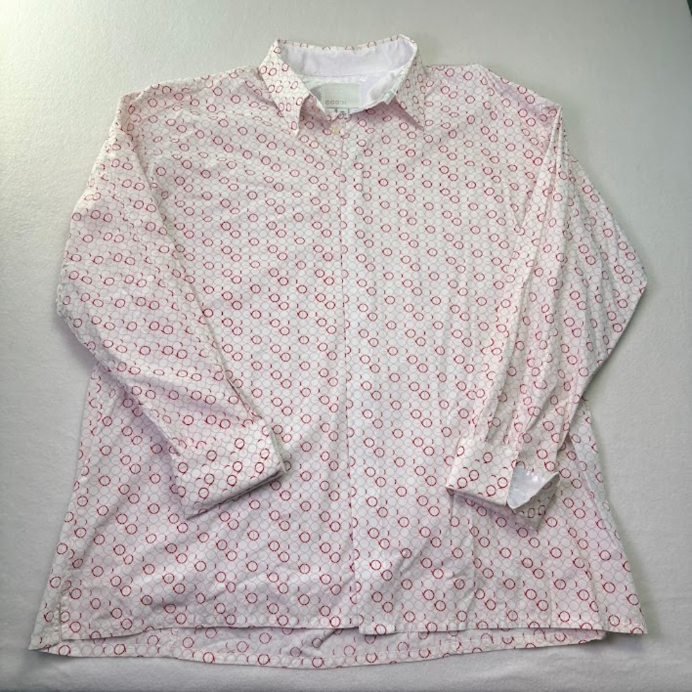 Coogi Button Down Shirt Mens 4XL White Red Geometric Cotton Long Sleeve